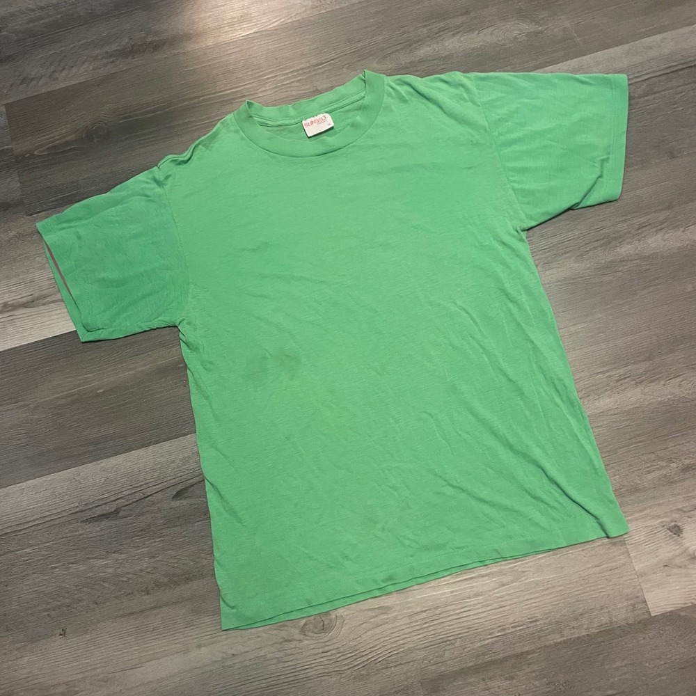 Vintage Sunbelt Sportswear Green Pink blank Sleeve T-Shirt Mens XL 90s Blank